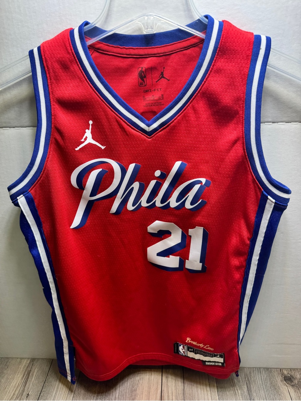 Joel Embiid #21 Philadelphia 76ers NBA Nike Dri-fit Jersey Red Youth Size Medium